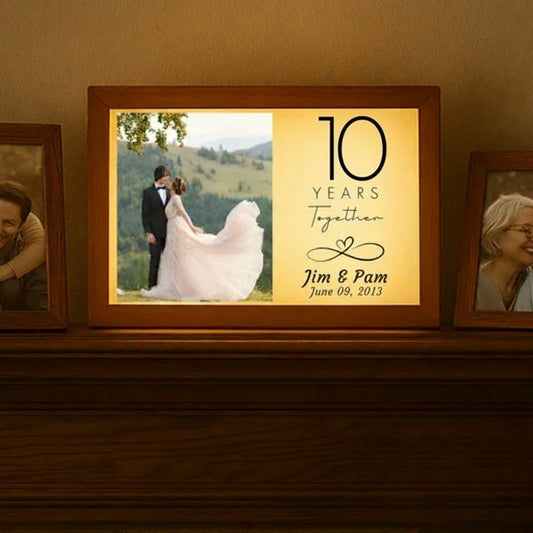 Thoughtful 10 year anniversary gifts: Personalized tin ornament, diamond jewelry, and cozy blanket