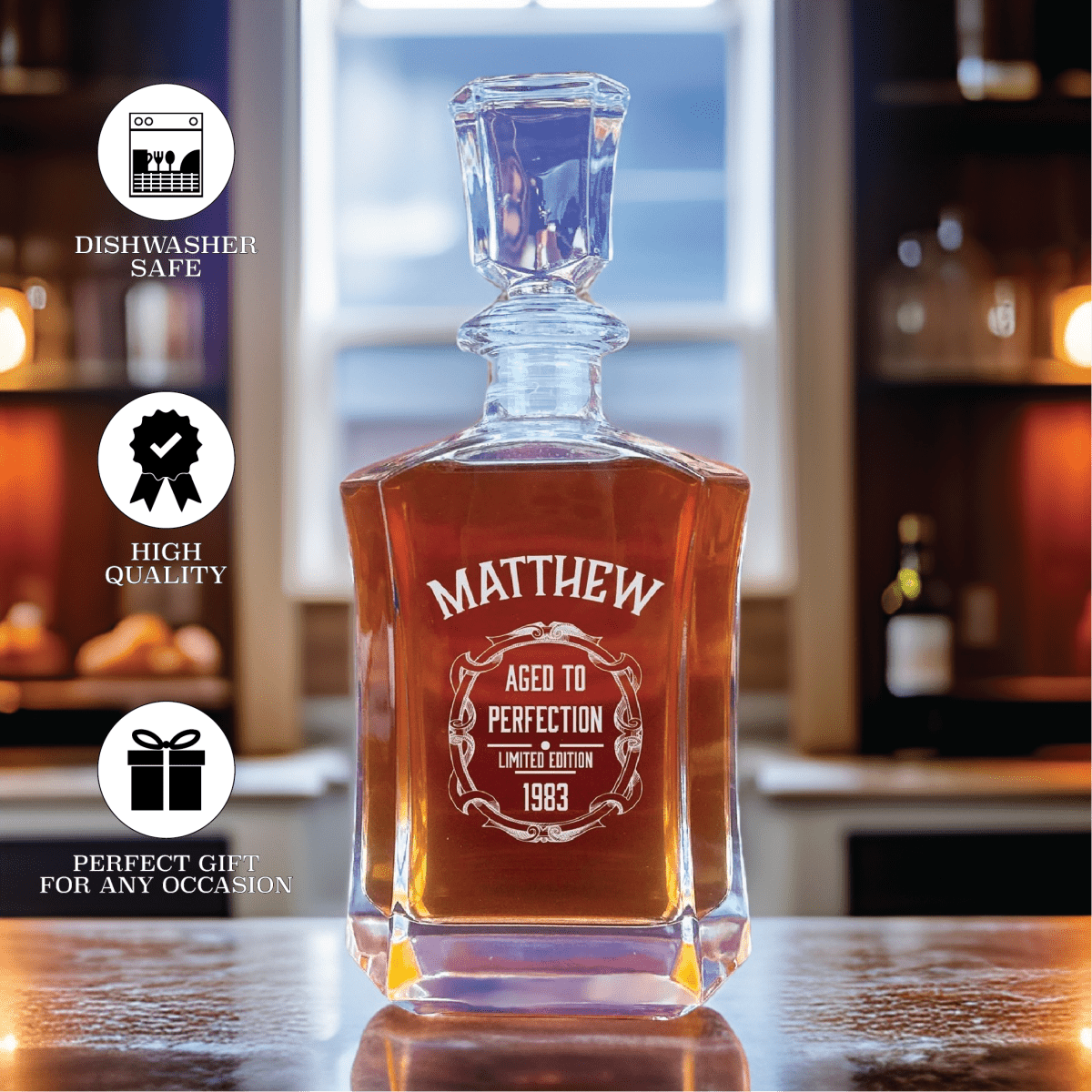 Personalized custom whiskey decanter with engraving option